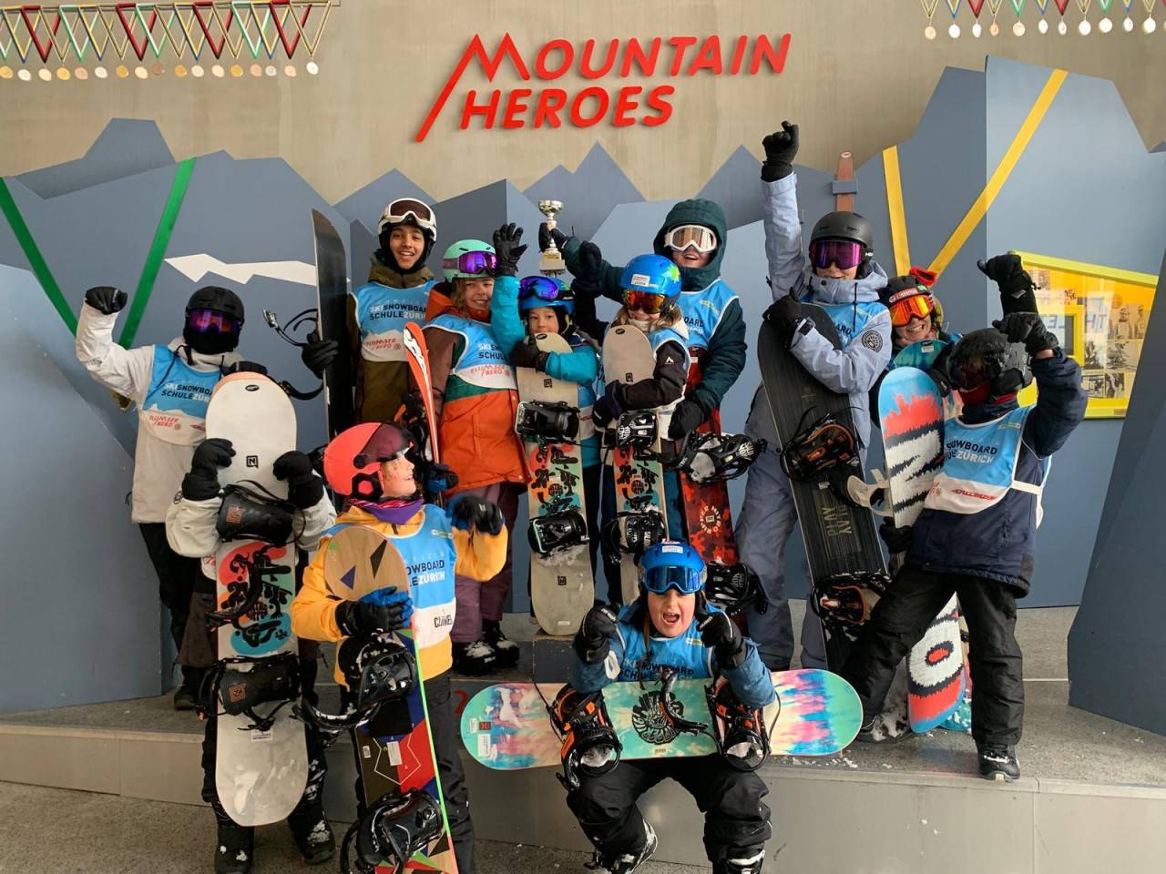 Snowboardgruppe am Flumserberg