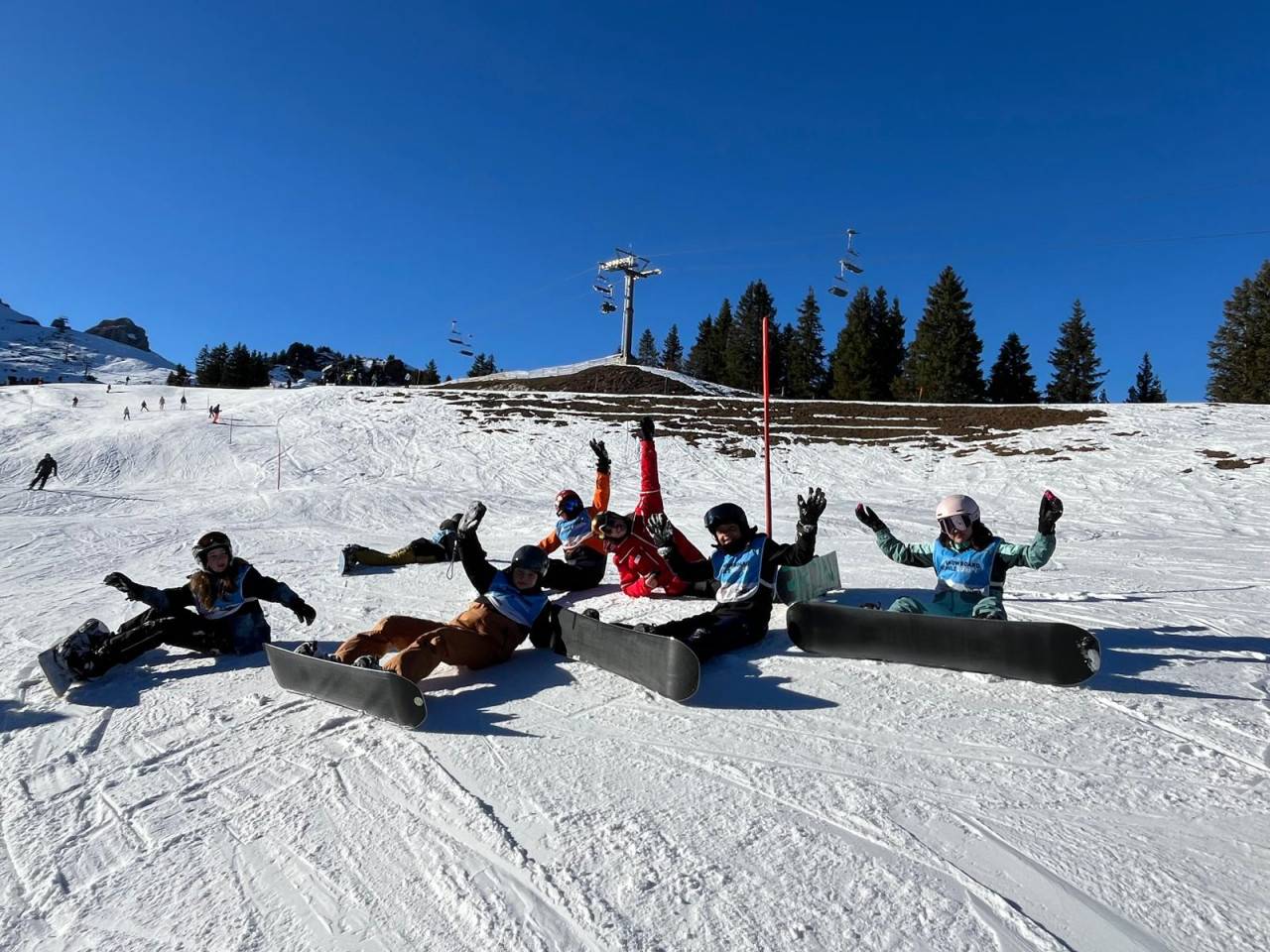 Snowboardgruppe am Flumserberg